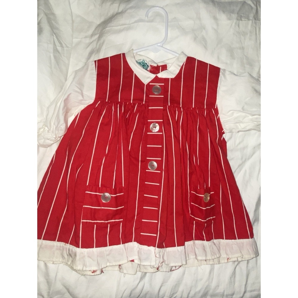 Duets by Little Craft Red Striped Vintage Dress Toddler 3X Long Sleeve 60s 2T/3T